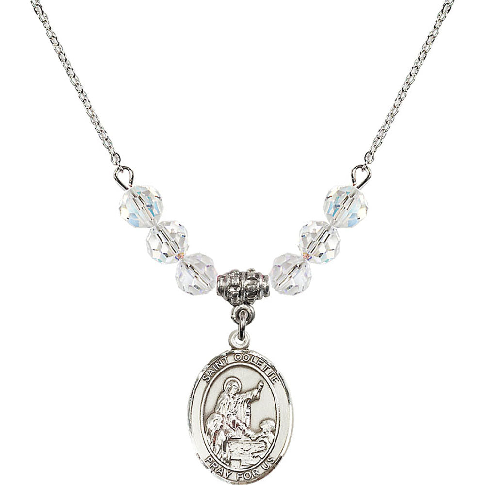 Sterling Silver Saint Colette Birthstone Necklace with Crystal Beads - 8268