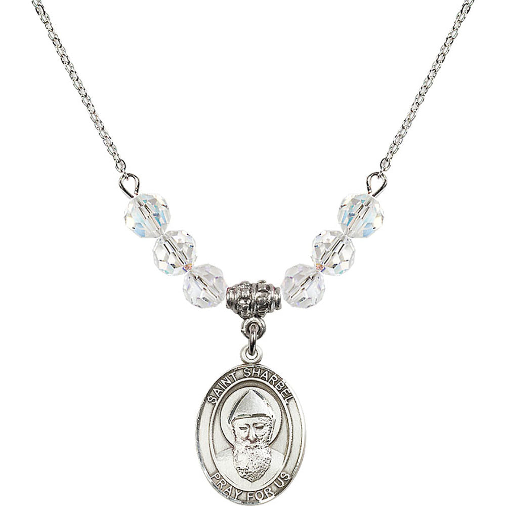 Sterling Silver Saint Sharbel Birthstone Necklace with Crystal Beads - 8271