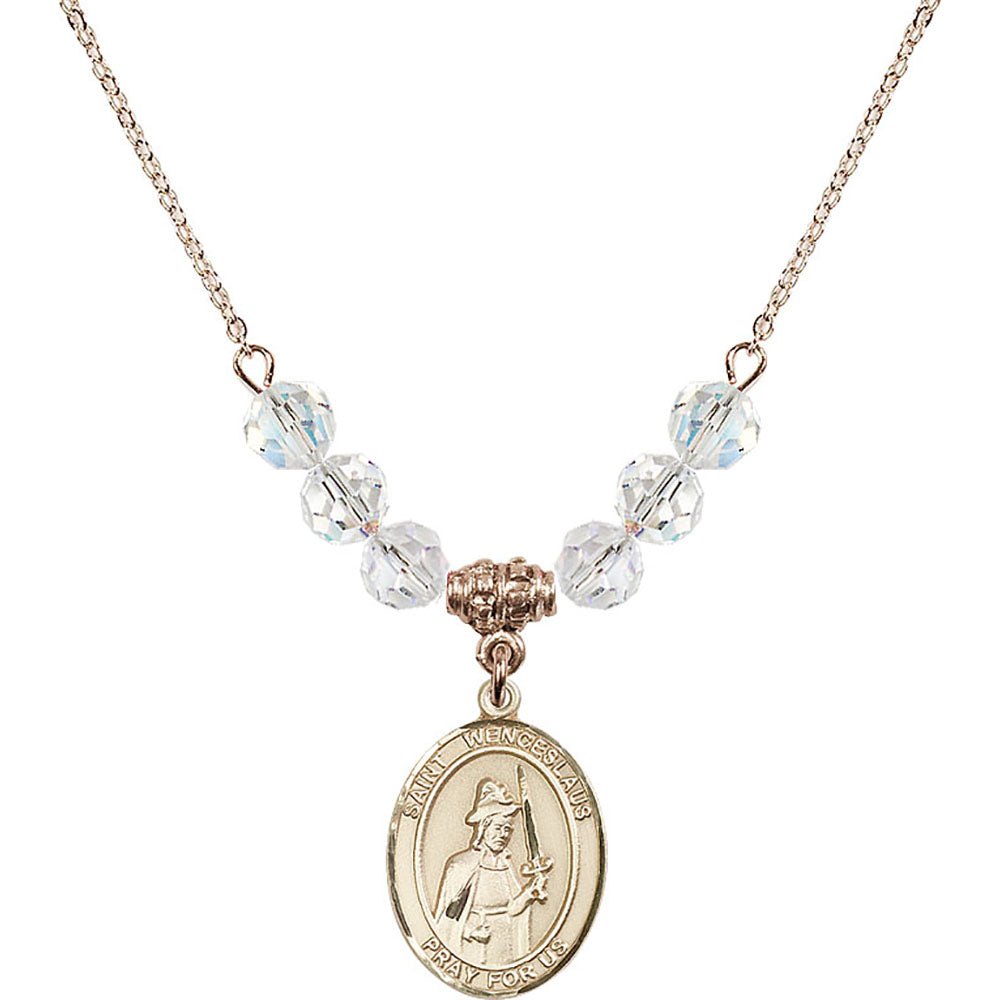 14kt Gold Filled Saint Wenceslaus Birthstone Necklace with Crystal Beads - 8273