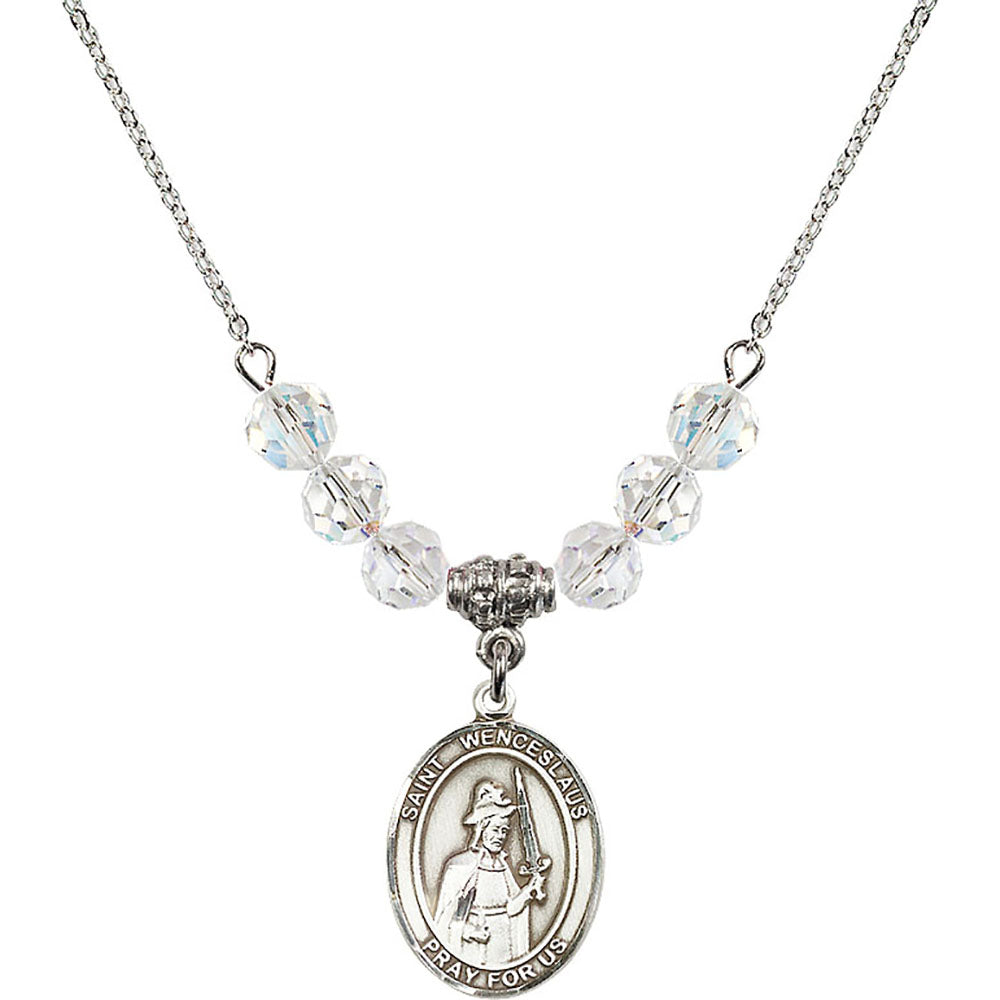 Sterling Silver Saint Wenceslaus Birthstone Necklace with Crystal Beads - 8273