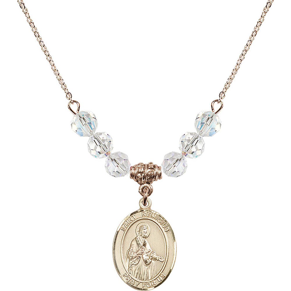 14kt Gold Filled Saint Remigius of Reims Birthstone Necklace with Crystal Beads - 8274