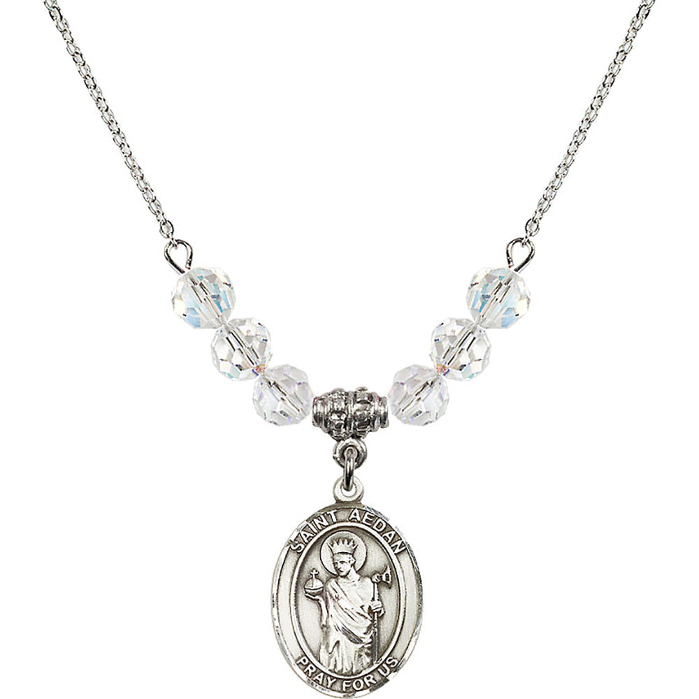 Sterling Silver Saint Aedan of Ferns Birthstone Necklace with Crystal Beads - 8293
