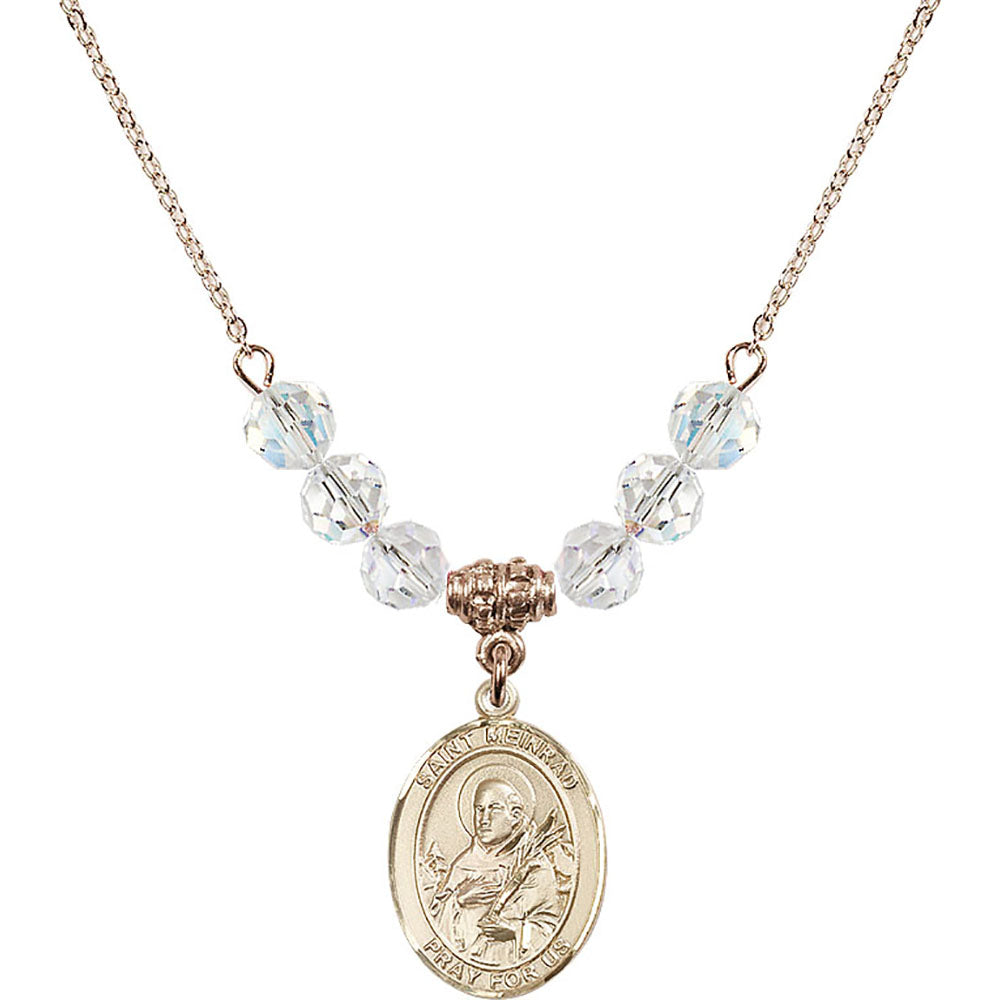 14kt Gold Filled Saint Meinrad of Einsiedeln Birthstone Necklace with Crystal Beads - 8307