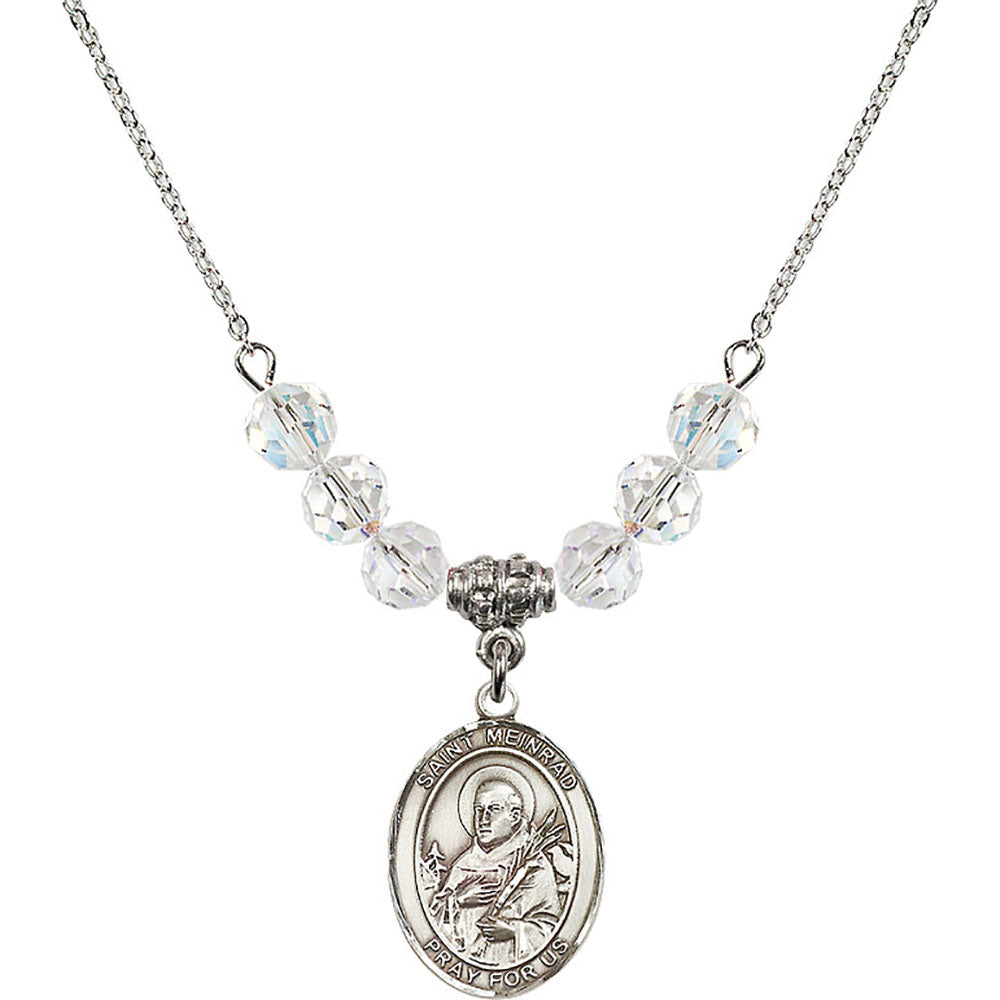 Sterling Silver Saint Meinrad of Einsiedeln Birthstone Necklace with Crystal Beads - 8307