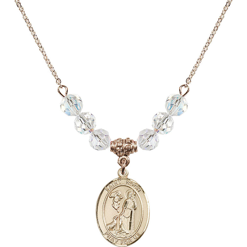 14kt Gold Filled Saint Roch Birthstone Necklace with Crystal Beads - 8310
