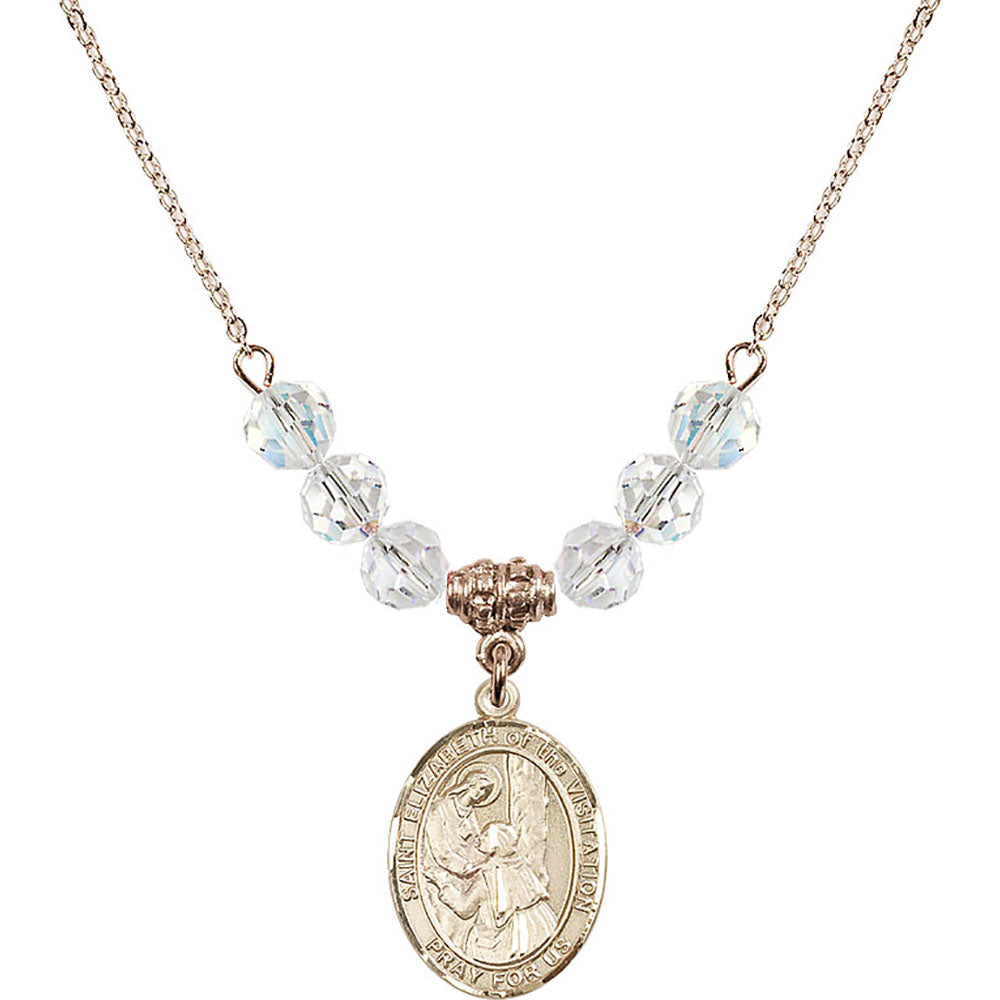 14kt Gold Filled Saint Elizabeth of the Visitation Birthstone Necklace with Crystal Beads - 8311