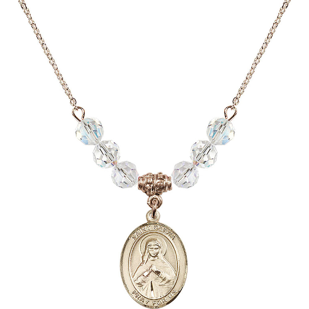 14kt Gold Filled Saint Olivia Birthstone Necklace with Crystal Beads - 8312