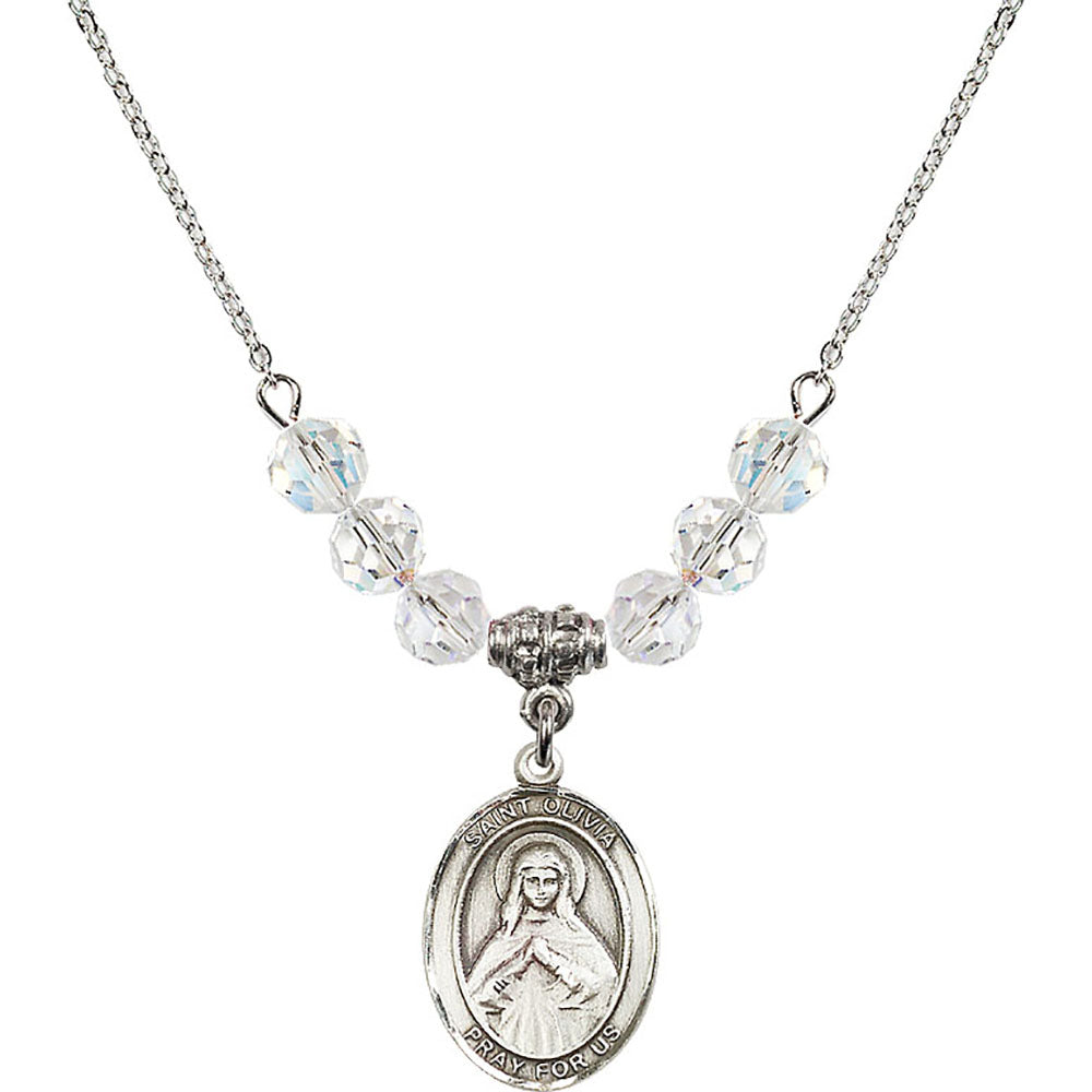 Sterling Silver Saint Olivia Birthstone Necklace with Crystal Beads - 8312