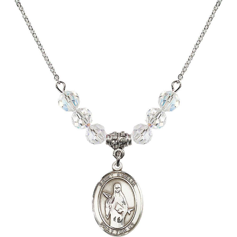 Sterling Silver Saint Amelia Birthstone Necklace with Crystal Beads - 8313