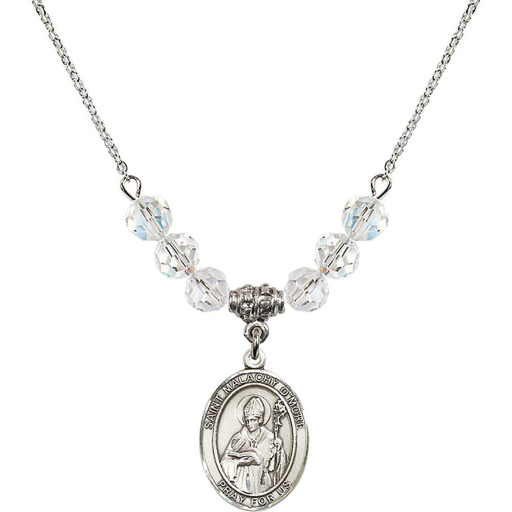 Sterling Silver Saint Malachy O'More Birthstone Necklace with Crystal Beads - 8316