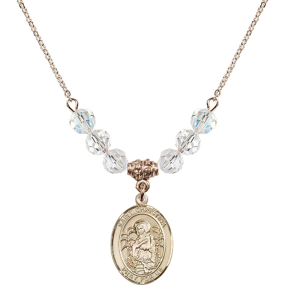 14kt Gold Filled Saint Christina the Astonishing Birthstone Necklace with Crystal Beads - 8320