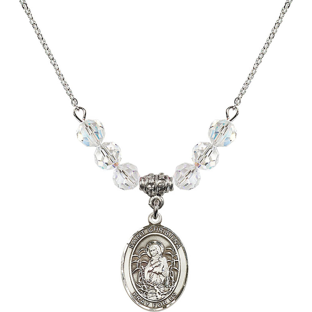 Sterling Silver Saint Christina the Astonishing Birthstone Necklace with Crystal Beads - 8320