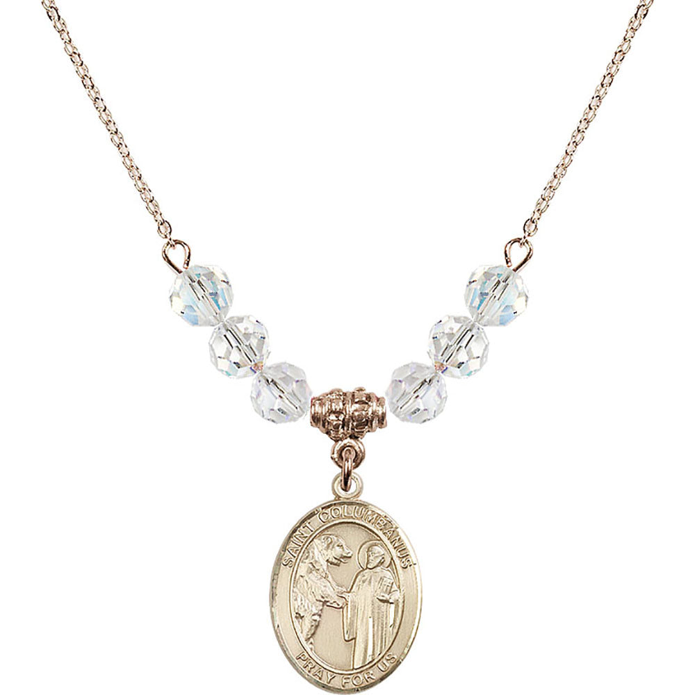 14kt Gold Filled Saint Columbanus Birthstone Necklace with Crystal Beads - 8321