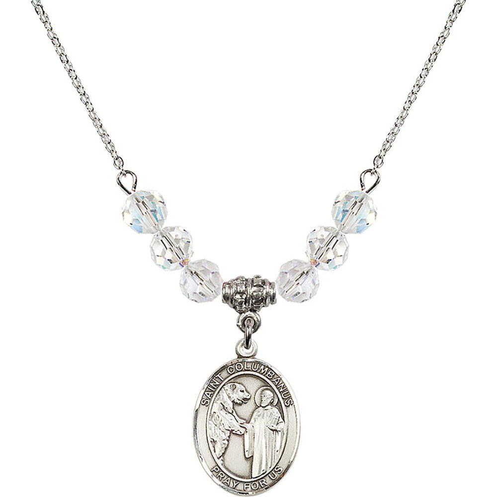 Sterling Silver Saint Columbanus Birthstone Necklace with Crystal Beads - 8321
