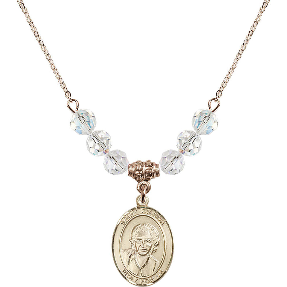 14kt Gold Filled Saint Gianna Beretta Molla Birthstone Necklace with Crystal Beads - 8322
