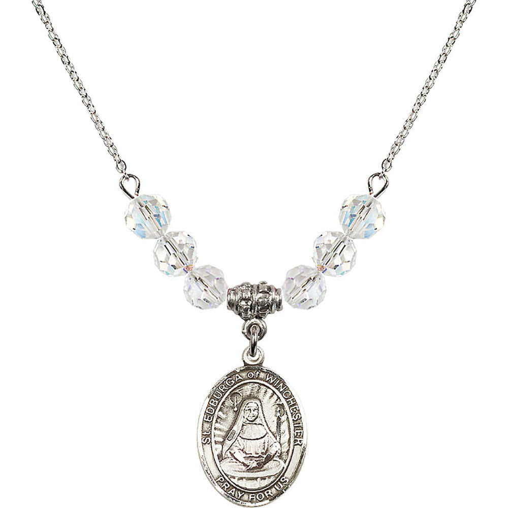 Sterling Silver Saint Edburga of Winchester Birthstone Necklace with Crystal Beads - 8324