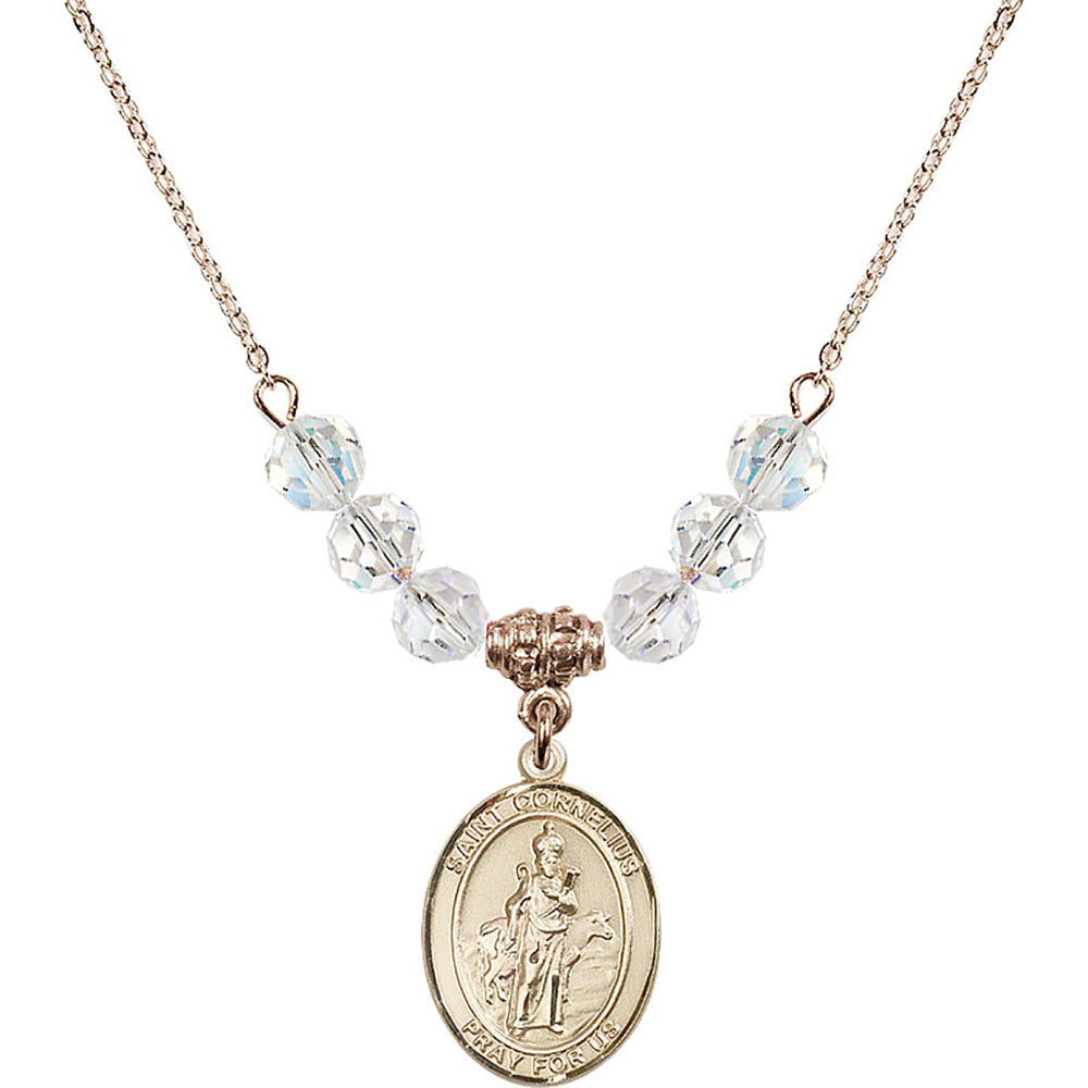 14kt Gold Filled Saint Cornelius Birthstone Necklace with Crystal Beads - 8325