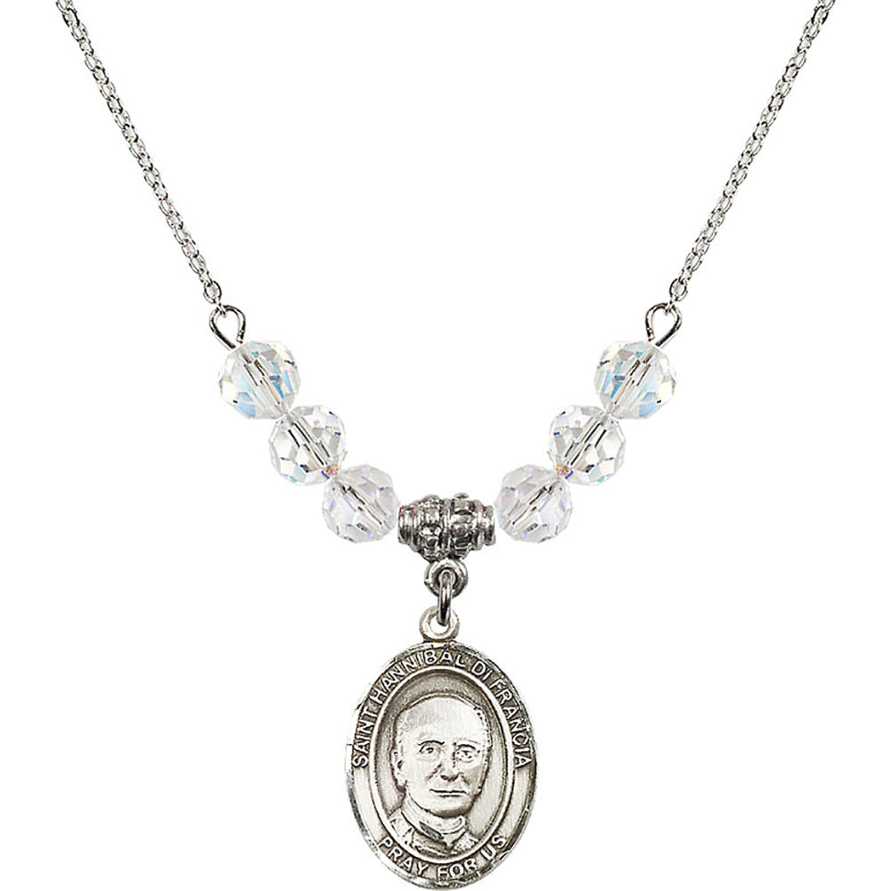 Sterling Silver Saint Hannibal Birthstone Necklace with Crystal Beads - 8327