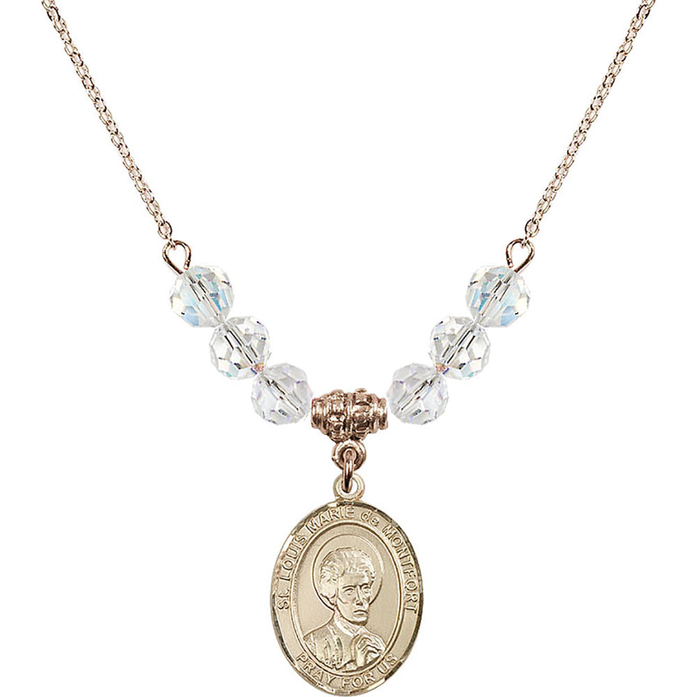 14kt Gold Filled Saint Louis Marie de Montfort Birthstone Necklace with Crystal Beads - 8330
