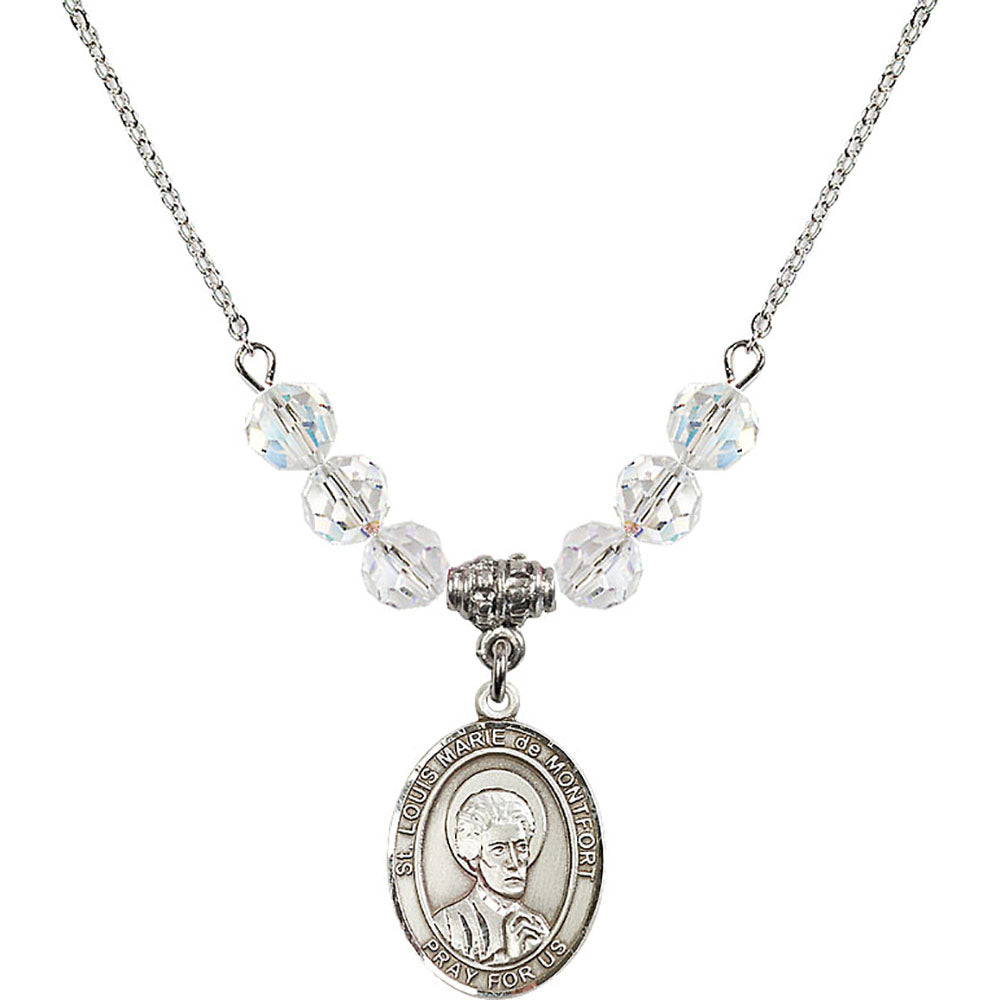 Sterling Silver Saint Louis Marie de Montfort Birthstone Necklace with Crystal Beads - 8330