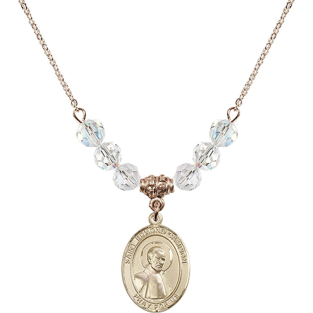 14kt Gold Filled Saint Edmund Campion Birthstone Necklace with Crystal Beads - 8333