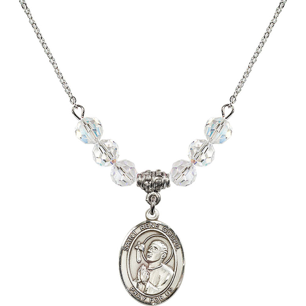 Sterling Silver Saint Rene Goupil Birthstone Necklace with Crystal Beads - 8334