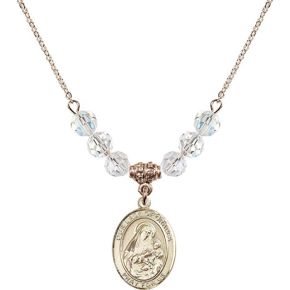 14kt Gold Filled Our Lady of Grapes Birthstone Necklace with Crystal Beads - 8347