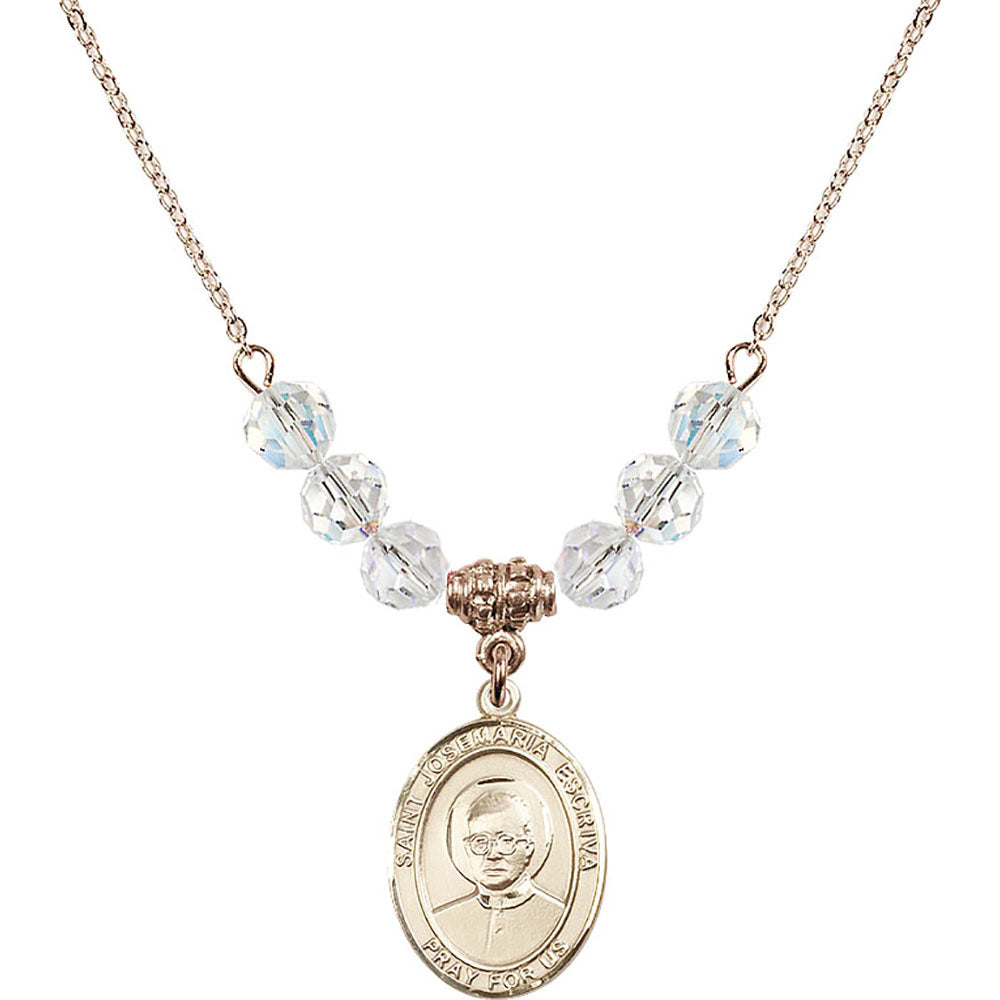 14kt Gold Filled Saint Josemaria Escriva Birthstone Necklace with Crystal Beads - 8362