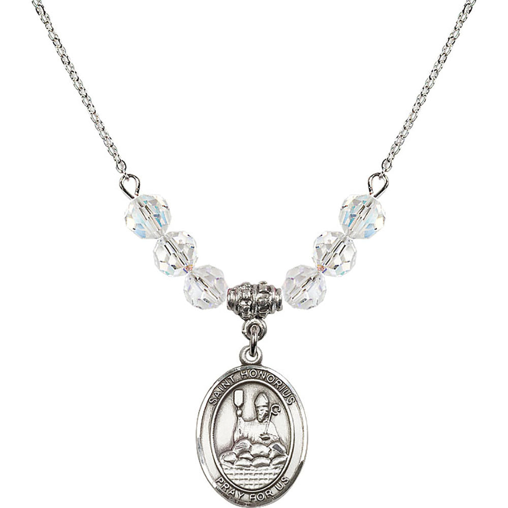 Sterling Silver Saint Honorius of Amiens Birthstone Necklace with Crystal Beads - 8376
