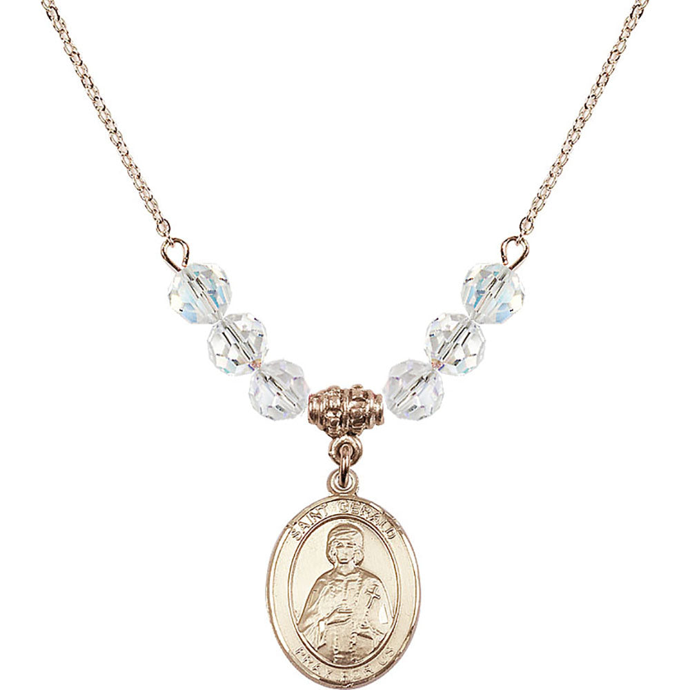 14kt Gold Filled Saint Gerald Birthstone Necklace with Crystal Beads - 8404