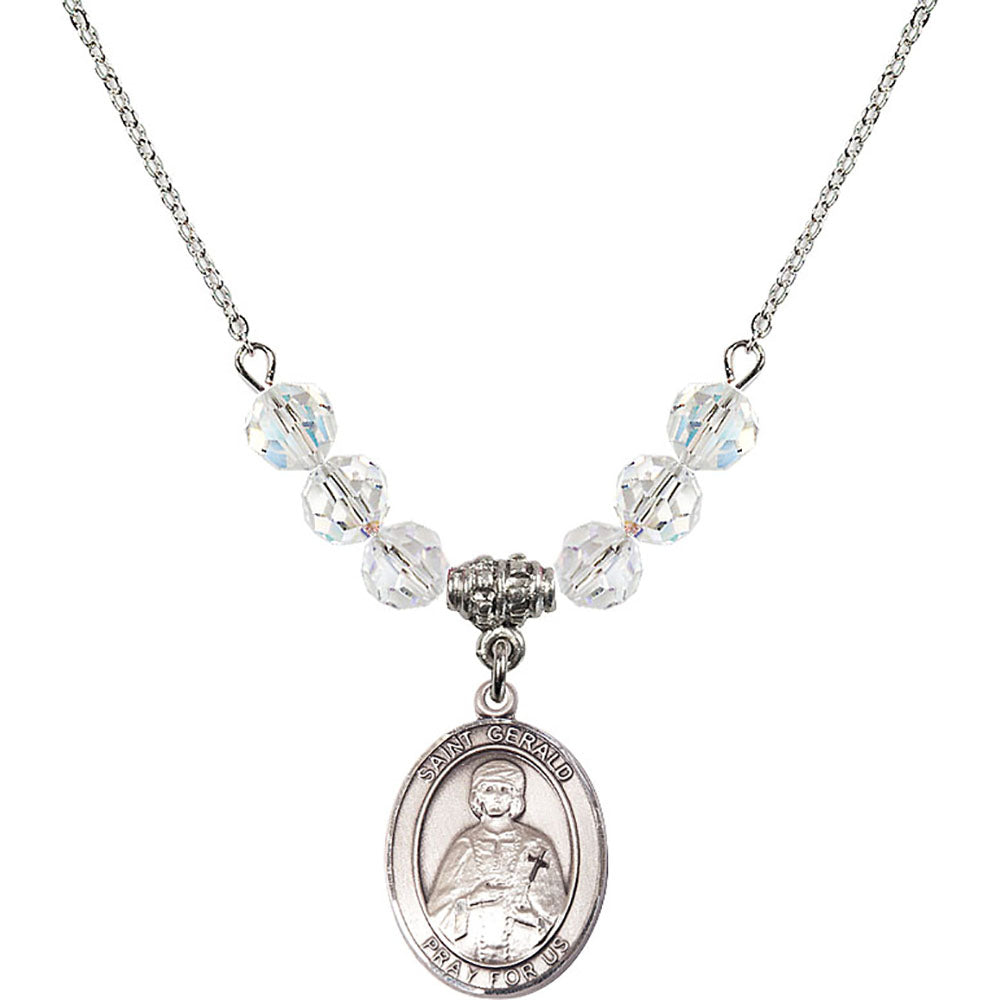 Sterling Silver Saint Gerald Birthstone Necklace with Crystal Beads - 8404