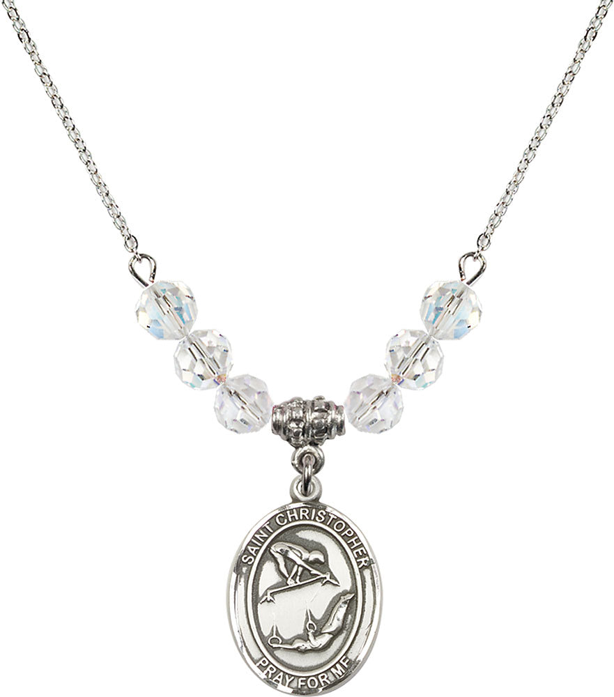 Sterling Silver Saint Christopher/Gymnastics Birthstone Necklace with Crystal Beads - 8513