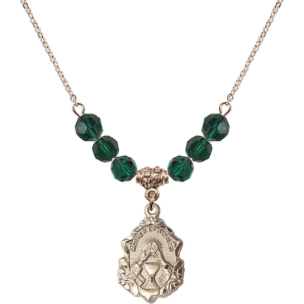 14kt Gold Filled Mother of a Priest Birthstone Necklace with Emerald Beads - 0811