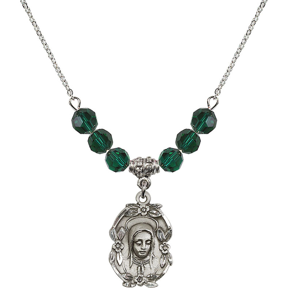 Sterling Silver Madonna Birthstone Necklace with Emerald Beads - 1647