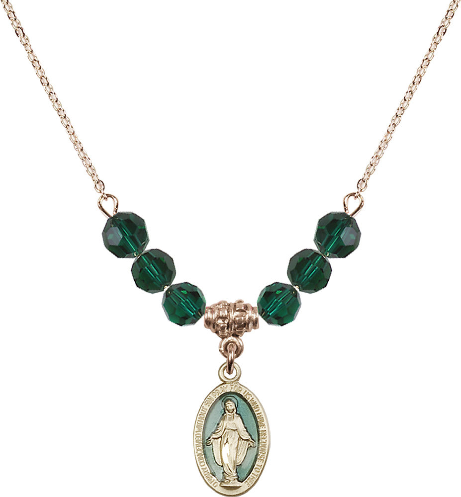 14kt Gold Filled Miraculous Birthstone Necklace with Emerald Beads - 4122