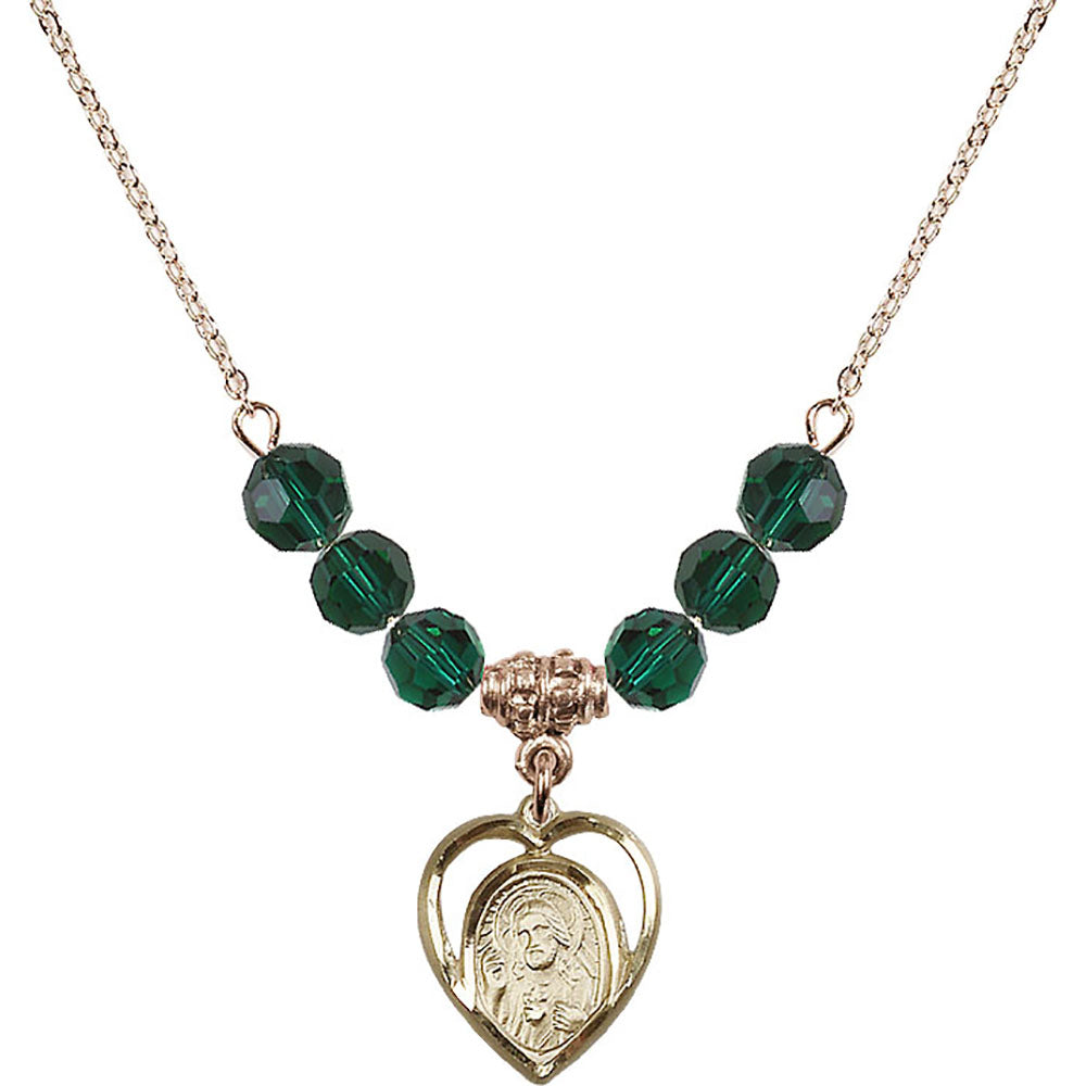 14kt Gold Filled Scapular Birthstone Necklace with Emerald Beads - 4126