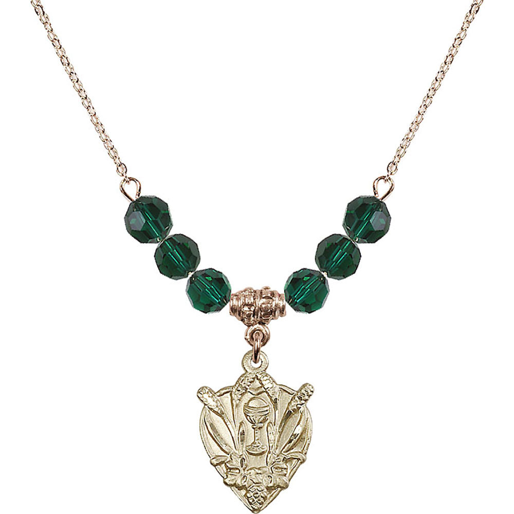 14kt Gold Filled Communion Birthstone Necklace with Emerald Beads - 4200
