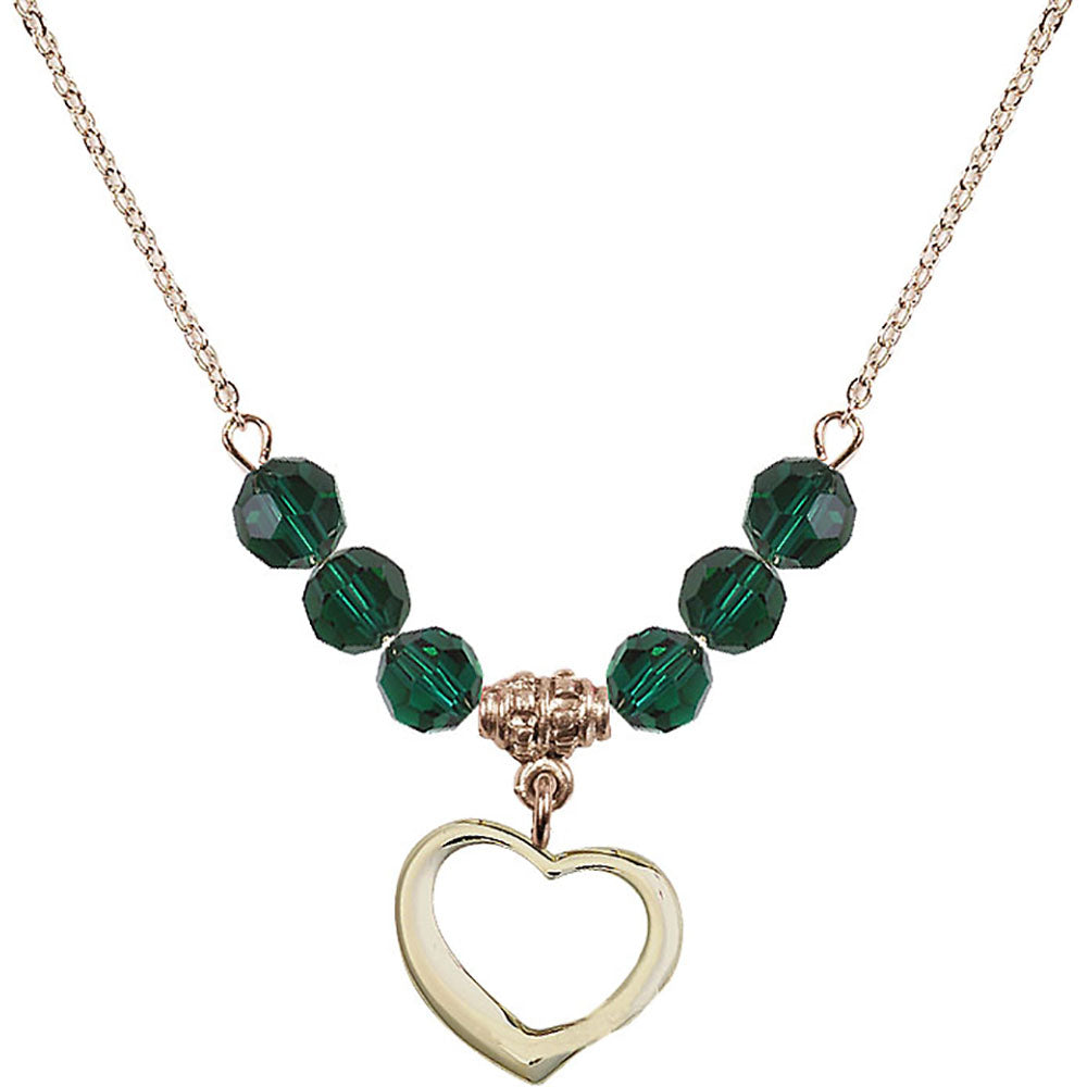 14kt Gold Filled Heart Birthstone Necklace with Emerald Beads - 4208