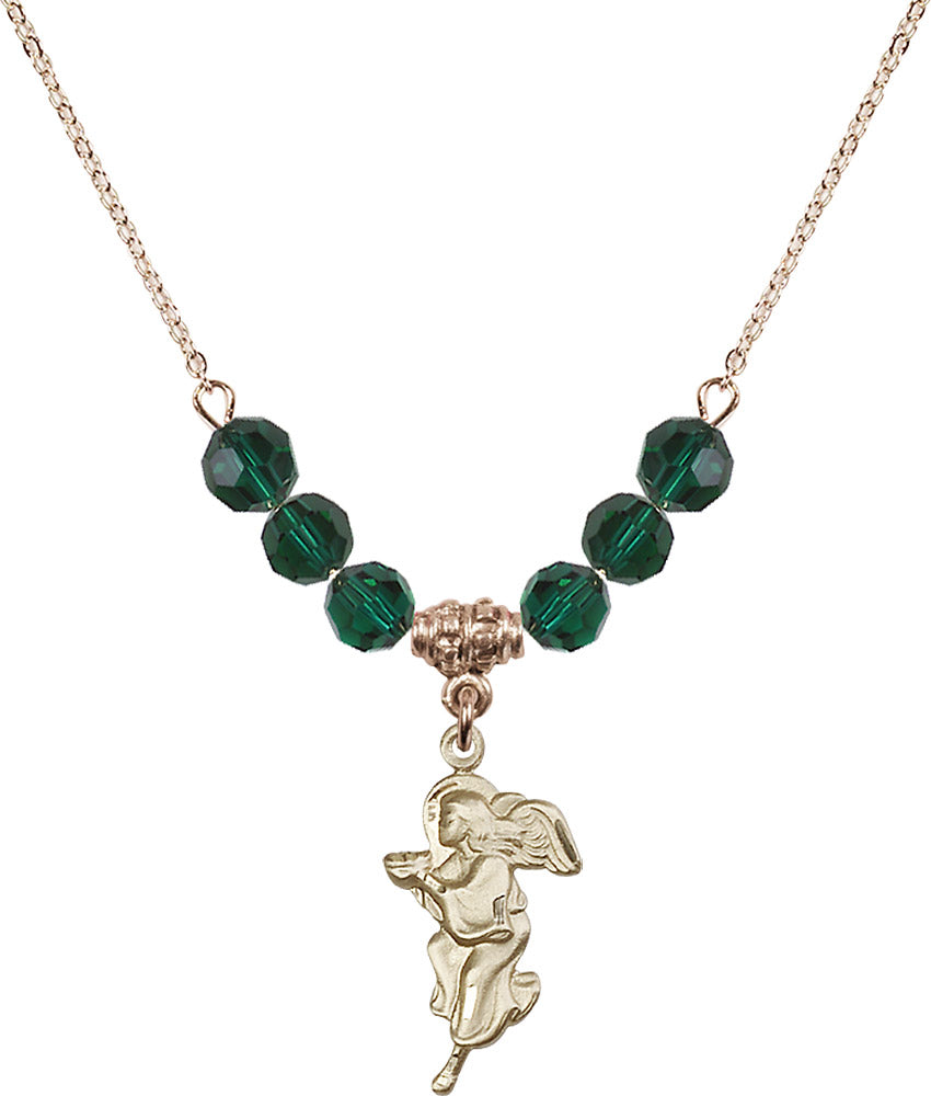 14kt Gold Filled Guardian Angel Birthstone Necklace with Emerald Beads - 4260