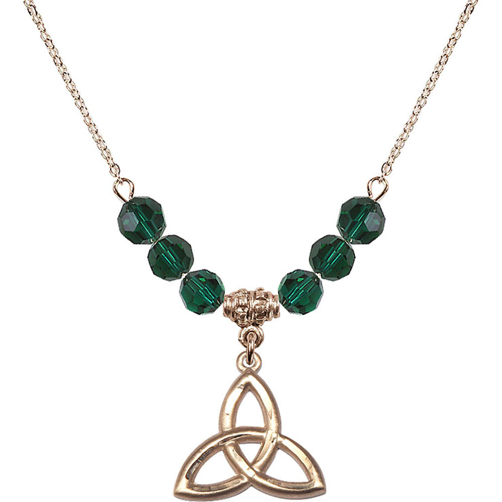 14kt Gold Filled Trinity Irish Knot Birthstone Necklace with Emerald Beads - 5101