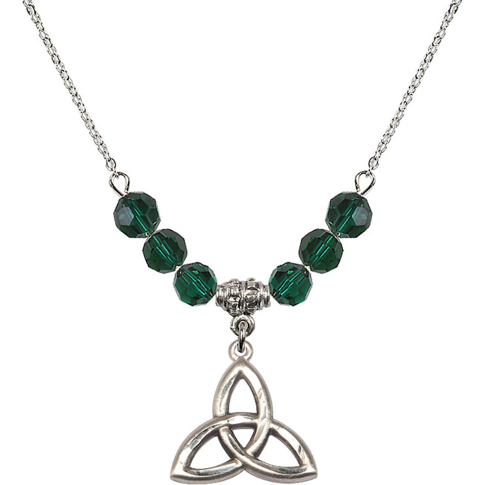 Sterling Silver Trinity Irish Knot Birthstone Necklace with Emerald Beads - 5101