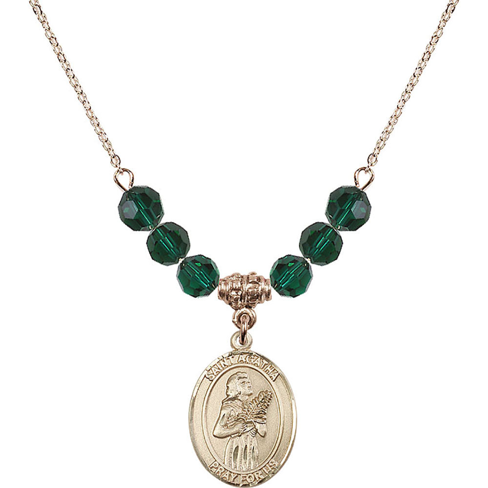 14kt Gold Filled Saint Agatha Birthstone Necklace with Emerald Beads - 8003