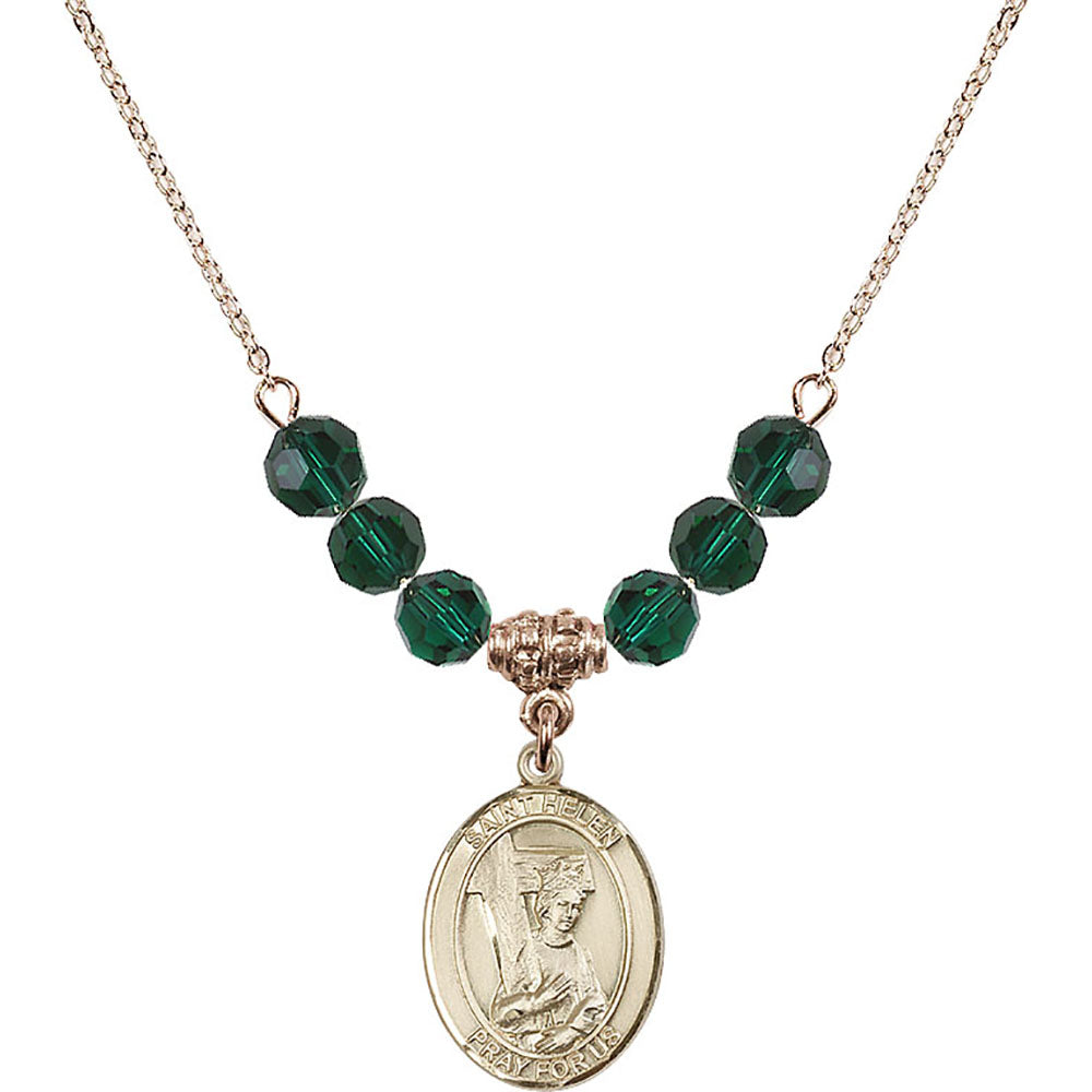 14kt Gold Filled Saint Helen Birthstone Necklace with Emerald Beads - 8043