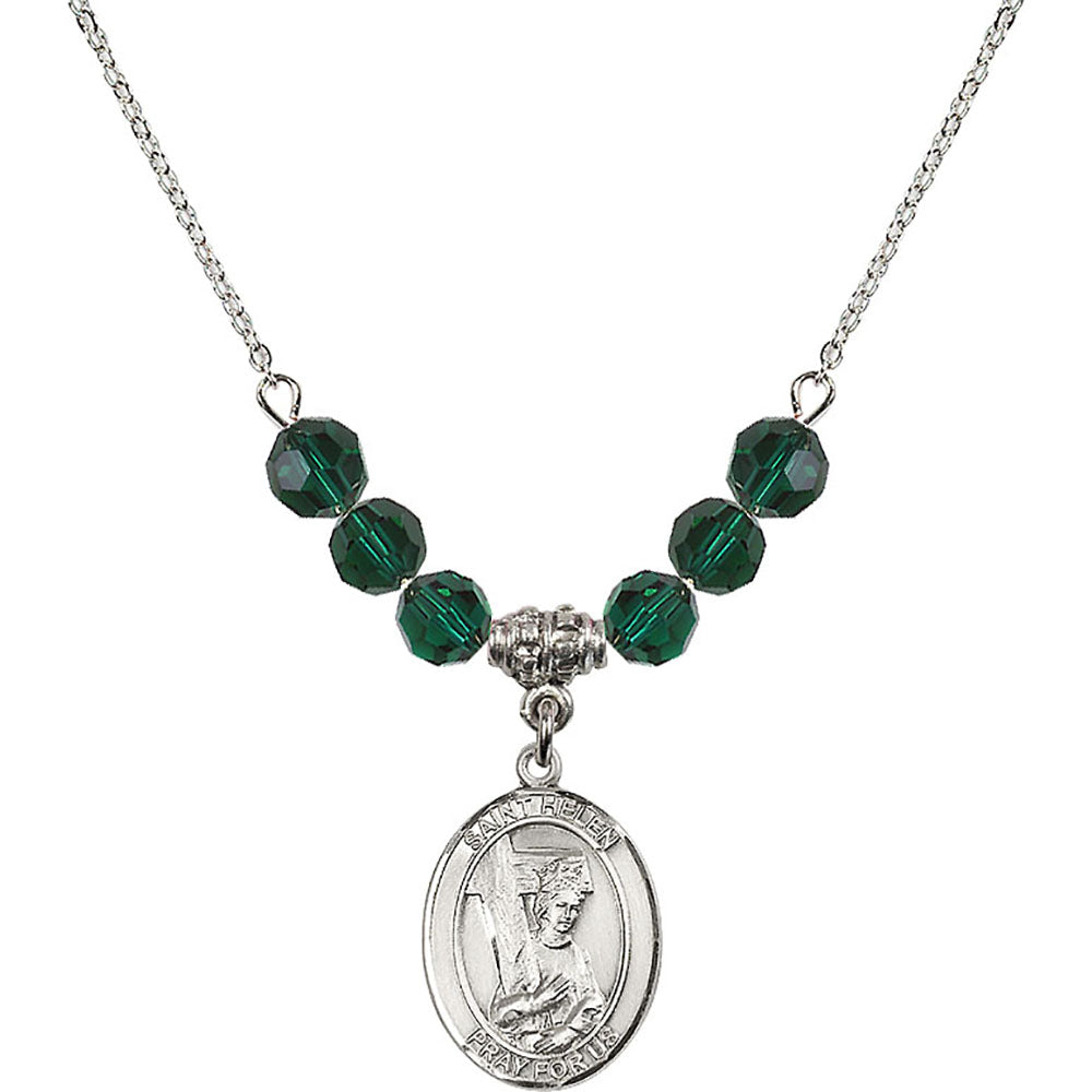 Sterling Silver Saint Helen Birthstone Necklace with Emerald Beads - 8043