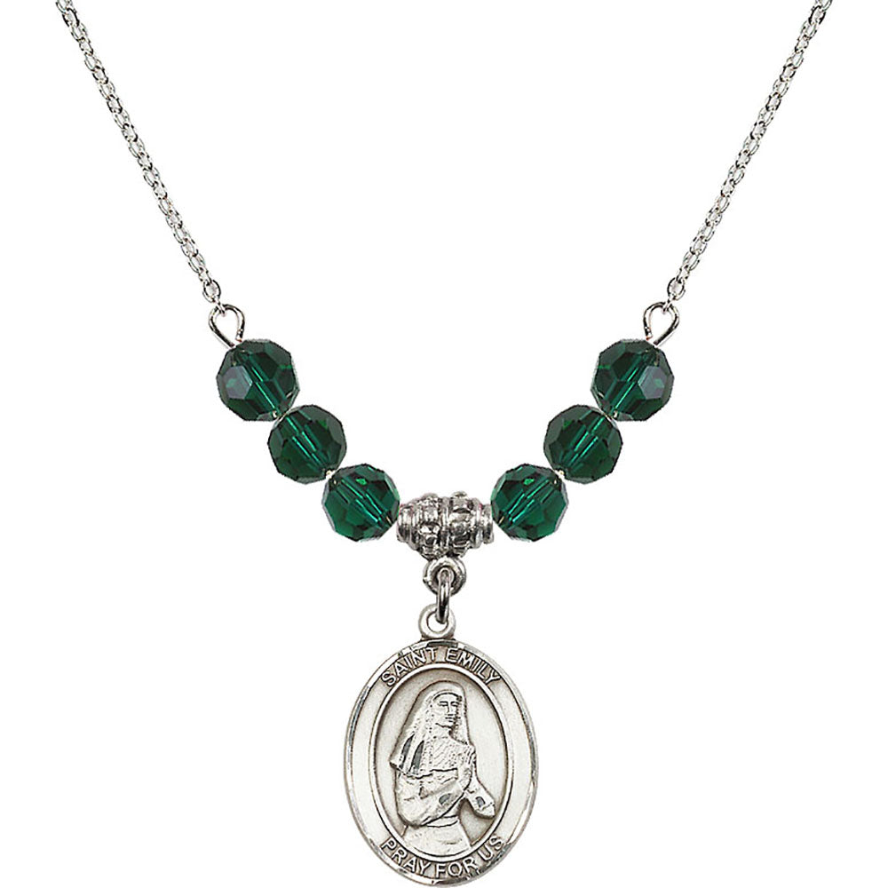 Sterling Silver Saint Emily de Vialar Birthstone Necklace with Emerald Beads - 8047