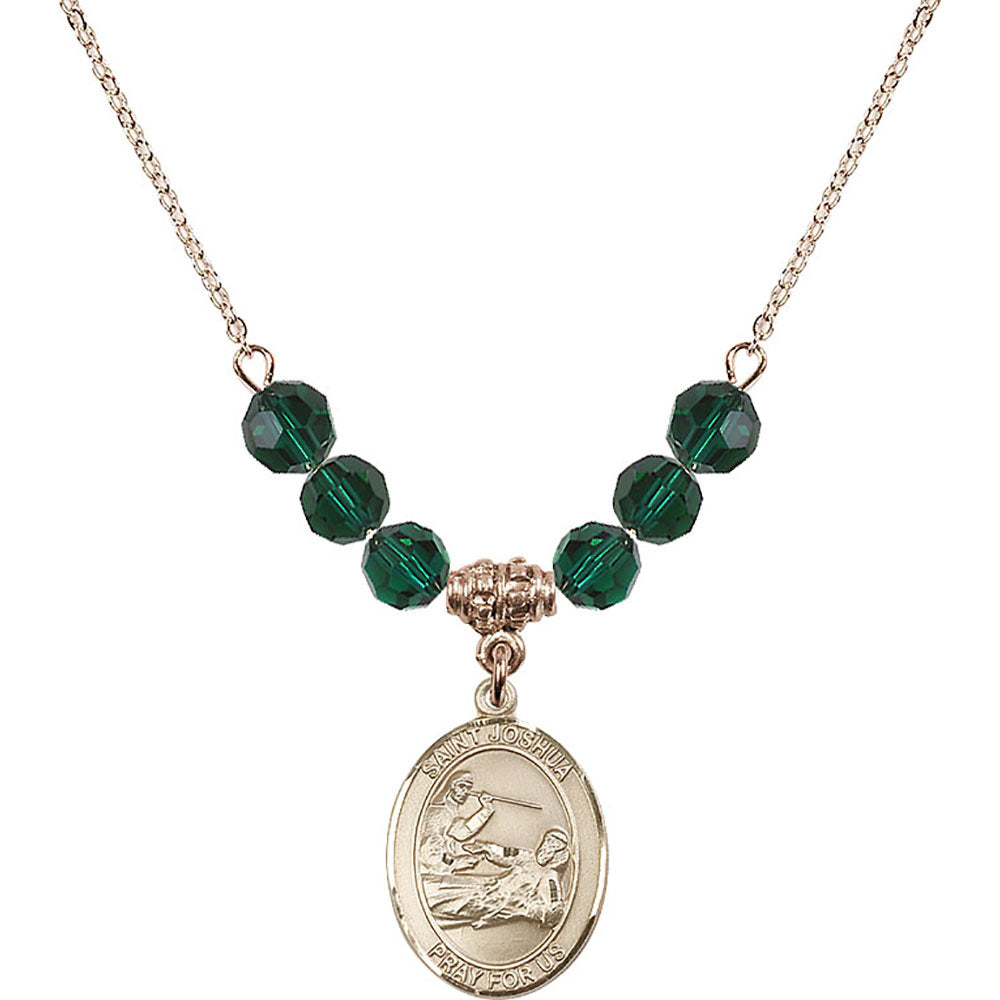 14kt Gold Filled Saint Joshua Birthstone Necklace with Emerald Beads - 8059