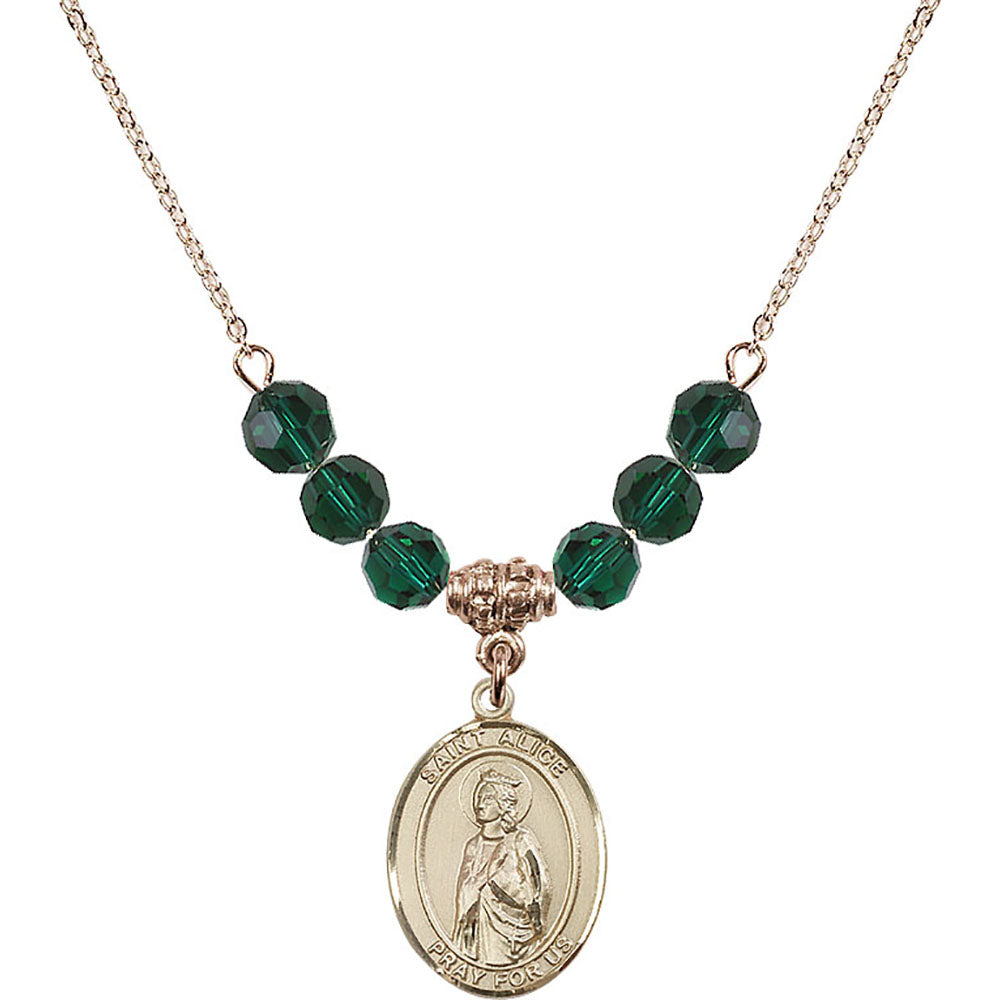 14kt Gold Filled Saint Alice Birthstone Necklace with Emerald Beads - 8248