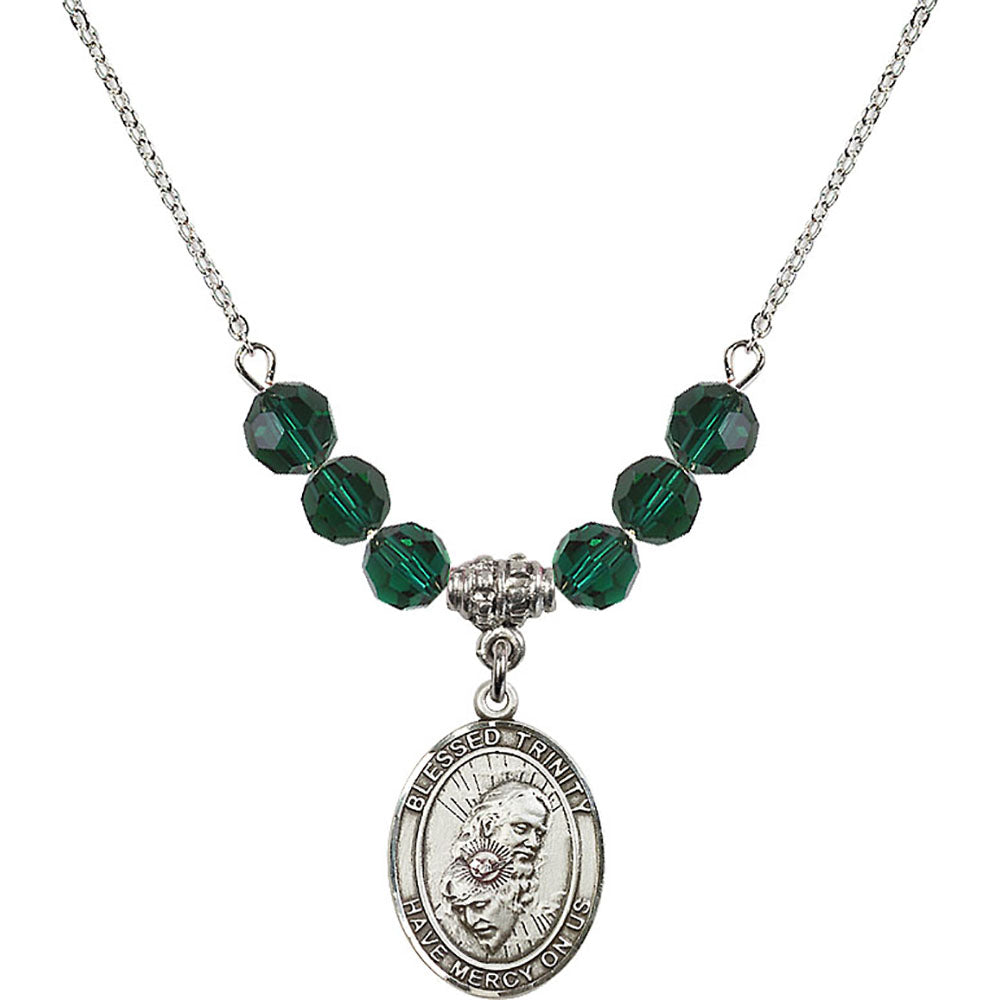 Sterling Silver Blessed Trinity Birthstone Necklace with Emerald Beads - 8249