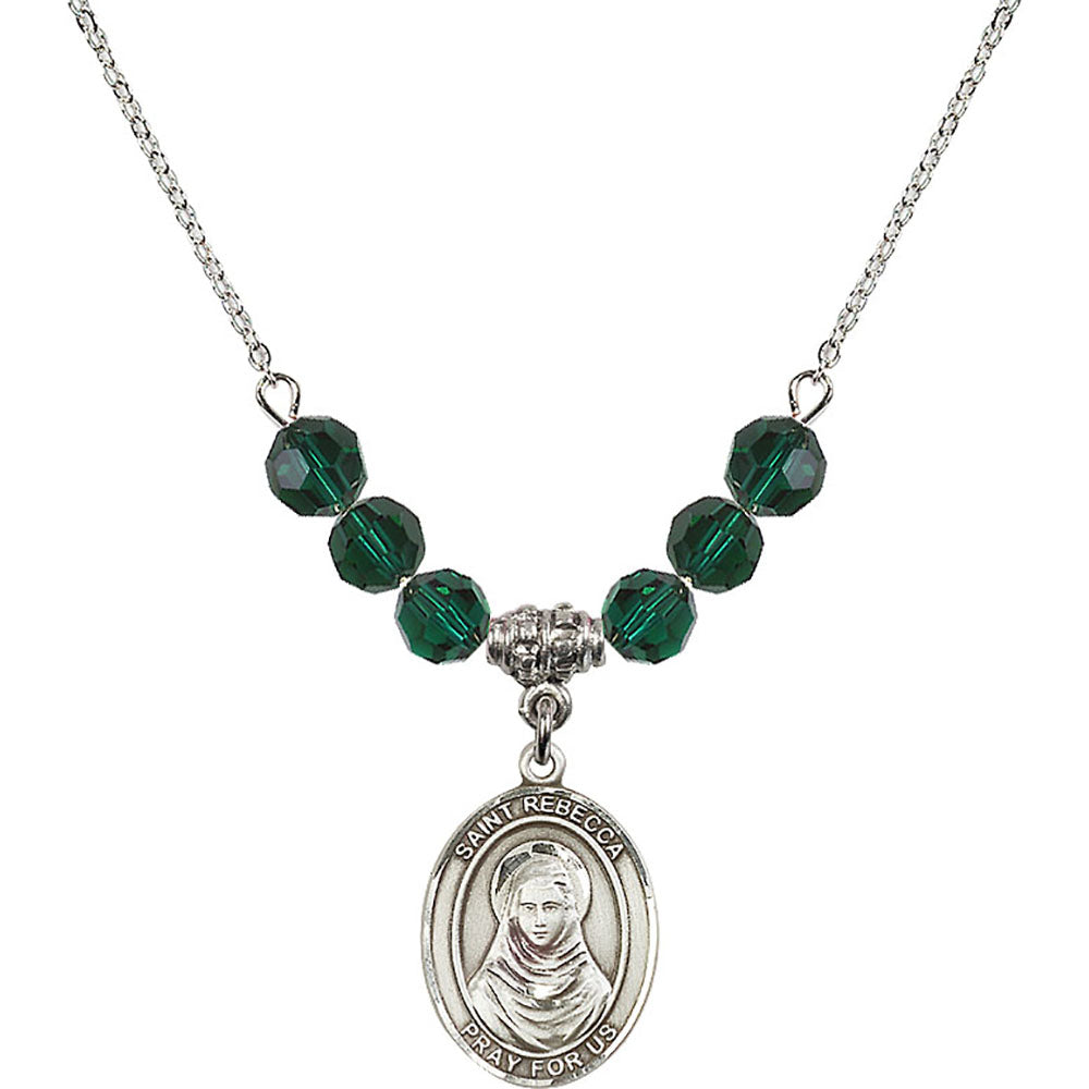 Sterling Silver Saint Rebecca Birthstone Necklace with Emerald Beads - 8252