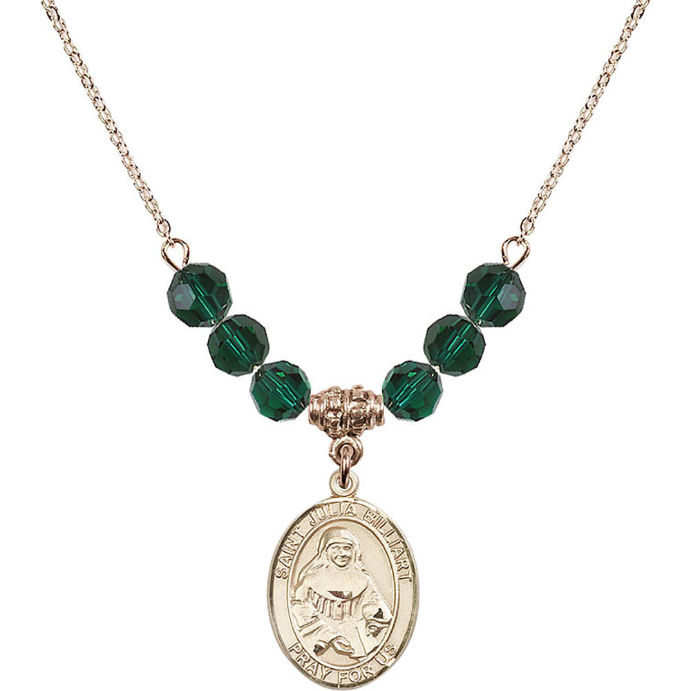 14kt Gold Filled Saint Julia Billiart Birthstone Necklace with Emerald Beads - 8267
